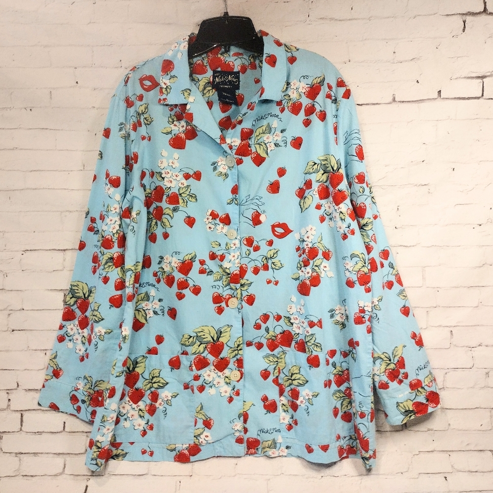 Nick & Nora Strawberry Lips Pajama Set Top and Bottoms